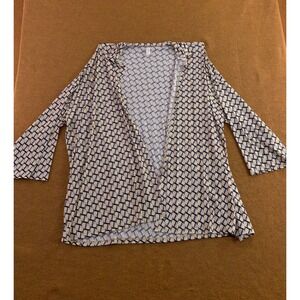 Goodtimeusa Womens 3X Blue Beige Geometric Print Open Front Cardigan Top New